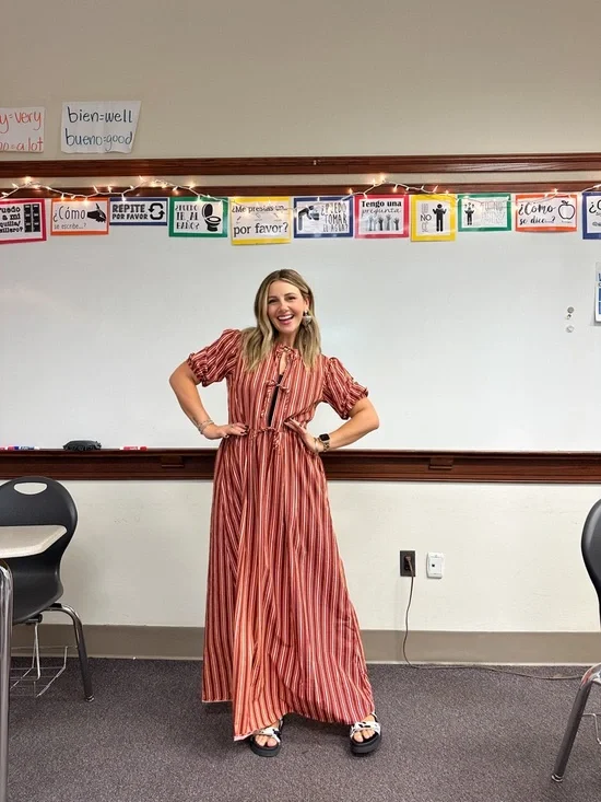 ASOS DESIGN tie front puff sleeve maxi dress in brown stripe - Picture 5 of 5